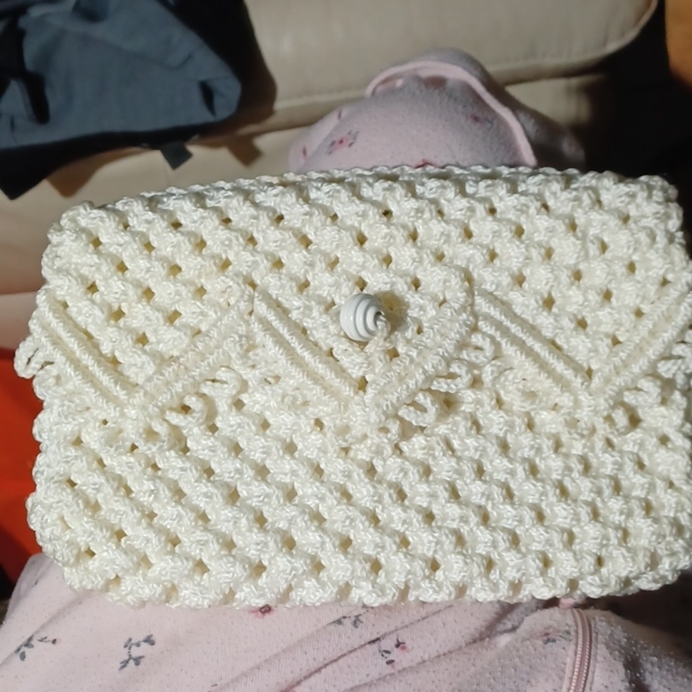Cream Crochet Small Clutch, 9 x 6, lined